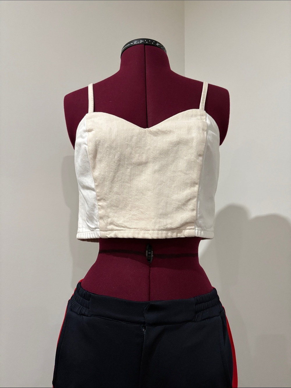 Topshop Cream Cropped Spaghetti-Strap Denim Camisole